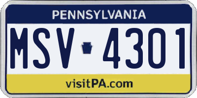 PA license plate MSV4301