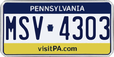 PA license plate MSV4303