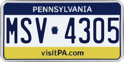 PA license plate MSV4305