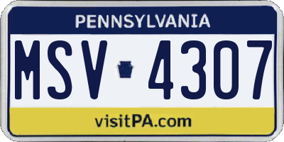 PA license plate MSV4307