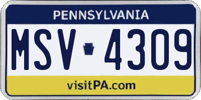 PA license plate MSV4309