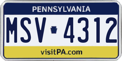 PA license plate MSV4312