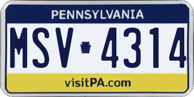 PA license plate MSV4314