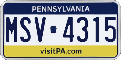 PA license plate MSV4315