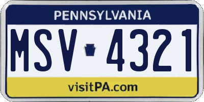PA license plate MSV4321