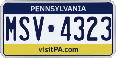 PA license plate MSV4323