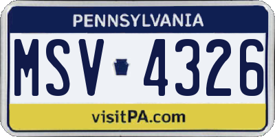 PA license plate MSV4326
