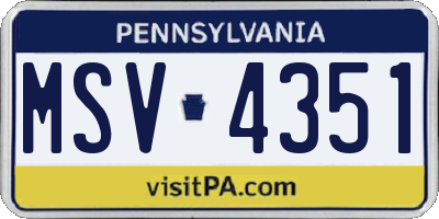 PA license plate MSV4351