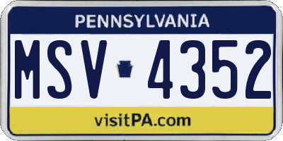 PA license plate MSV4352