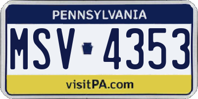 PA license plate MSV4353