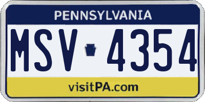 PA license plate MSV4354