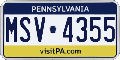 PA license plate MSV4355