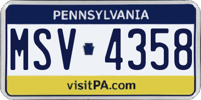 PA license plate MSV4358