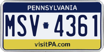 PA license plate MSV4361