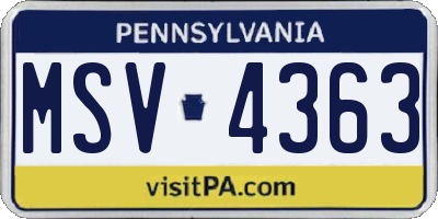 PA license plate MSV4363
