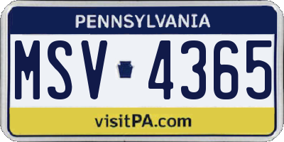 PA license plate MSV4365