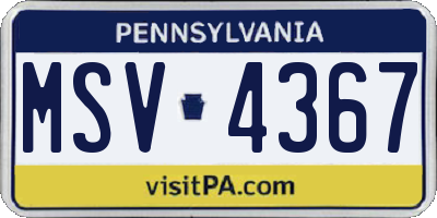 PA license plate MSV4367