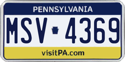 PA license plate MSV4369