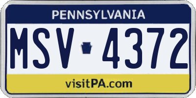 PA license plate MSV4372