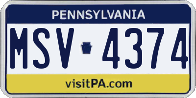 PA license plate MSV4374