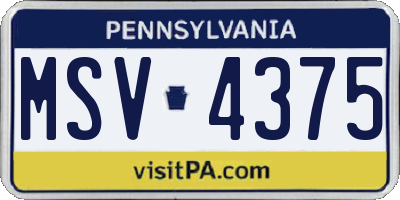 PA license plate MSV4375