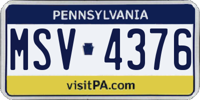 PA license plate MSV4376