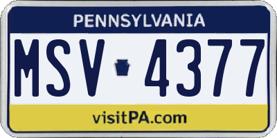 PA license plate MSV4377
