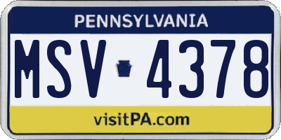 PA license plate MSV4378