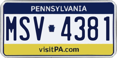 PA license plate MSV4381