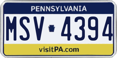 PA license plate MSV4394
