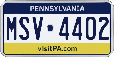 PA license plate MSV4402