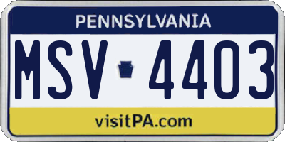 PA license plate MSV4403
