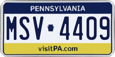 PA license plate MSV4409