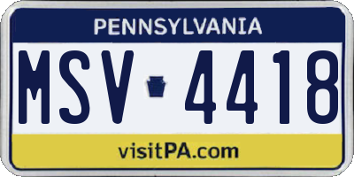 PA license plate MSV4418