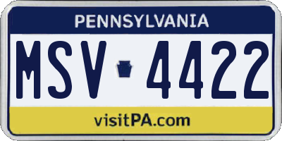 PA license plate MSV4422