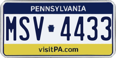 PA license plate MSV4433