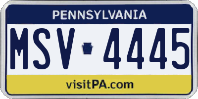 PA license plate MSV4445