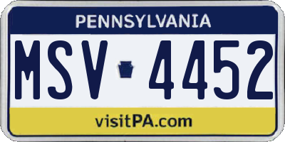 PA license plate MSV4452