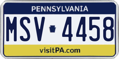 PA license plate MSV4458