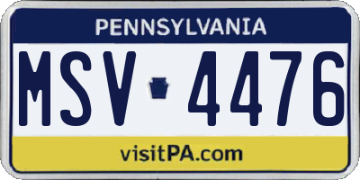 PA license plate MSV4476