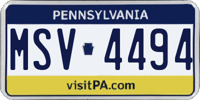 PA license plate MSV4494