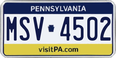PA license plate MSV4502