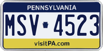 PA license plate MSV4523