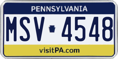 PA license plate MSV4548