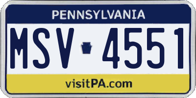 PA license plate MSV4551