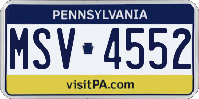 PA license plate MSV4552