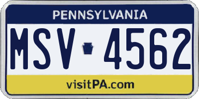 PA license plate MSV4562