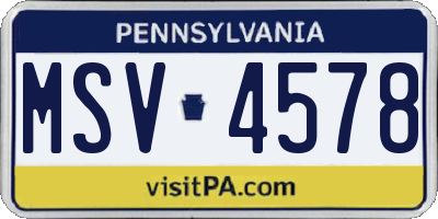 PA license plate MSV4578