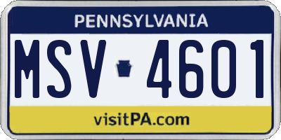 PA license plate MSV4601