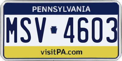 PA license plate MSV4603